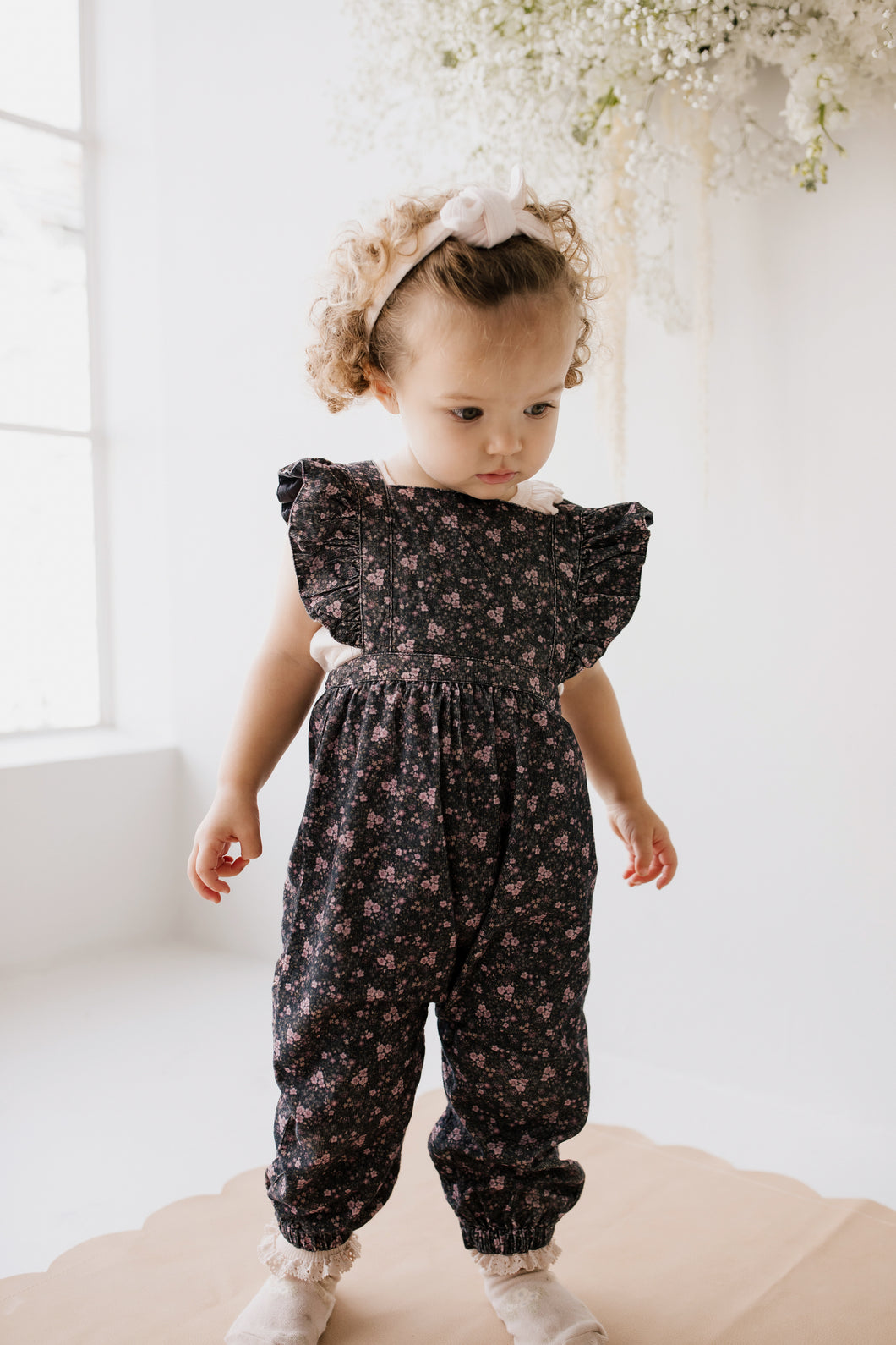 Organic Cotton Pincord Lucy Playsuit - Peony Floral